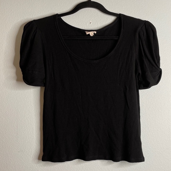 Hem and Thread womens ribbed black short sleeve blouse.size large. - Picture 1 of 4